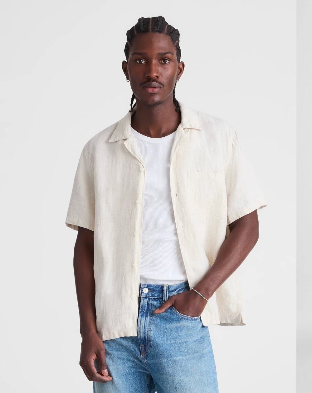 NWT Madewell Short-Sleeve Camp Shirt in Linen mens size large stylz NZ286.